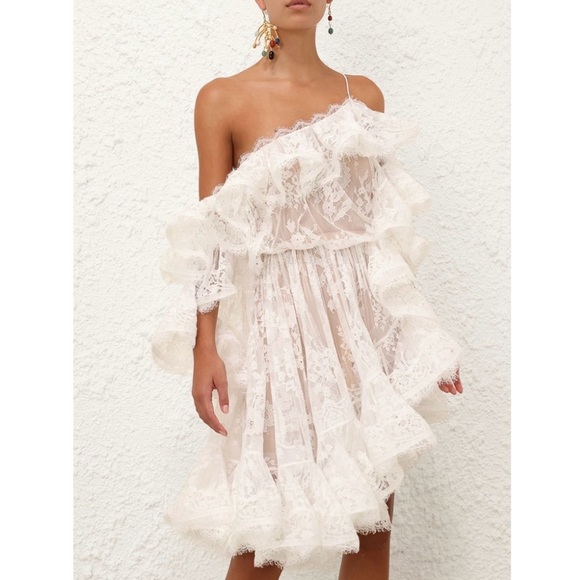 Zimmermann Dresses & Skirts - Rare Zimmermann Dawning Ruffle & Lace Tiered Asymmetrical Mini Dress Size AU0
